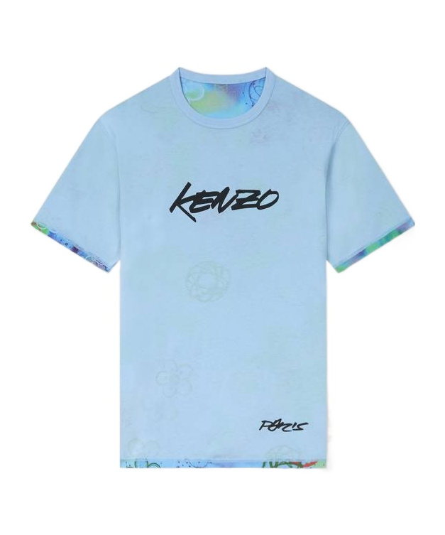 Kenzo Logo Printed Reversible Crewneck T-shirt In Blue