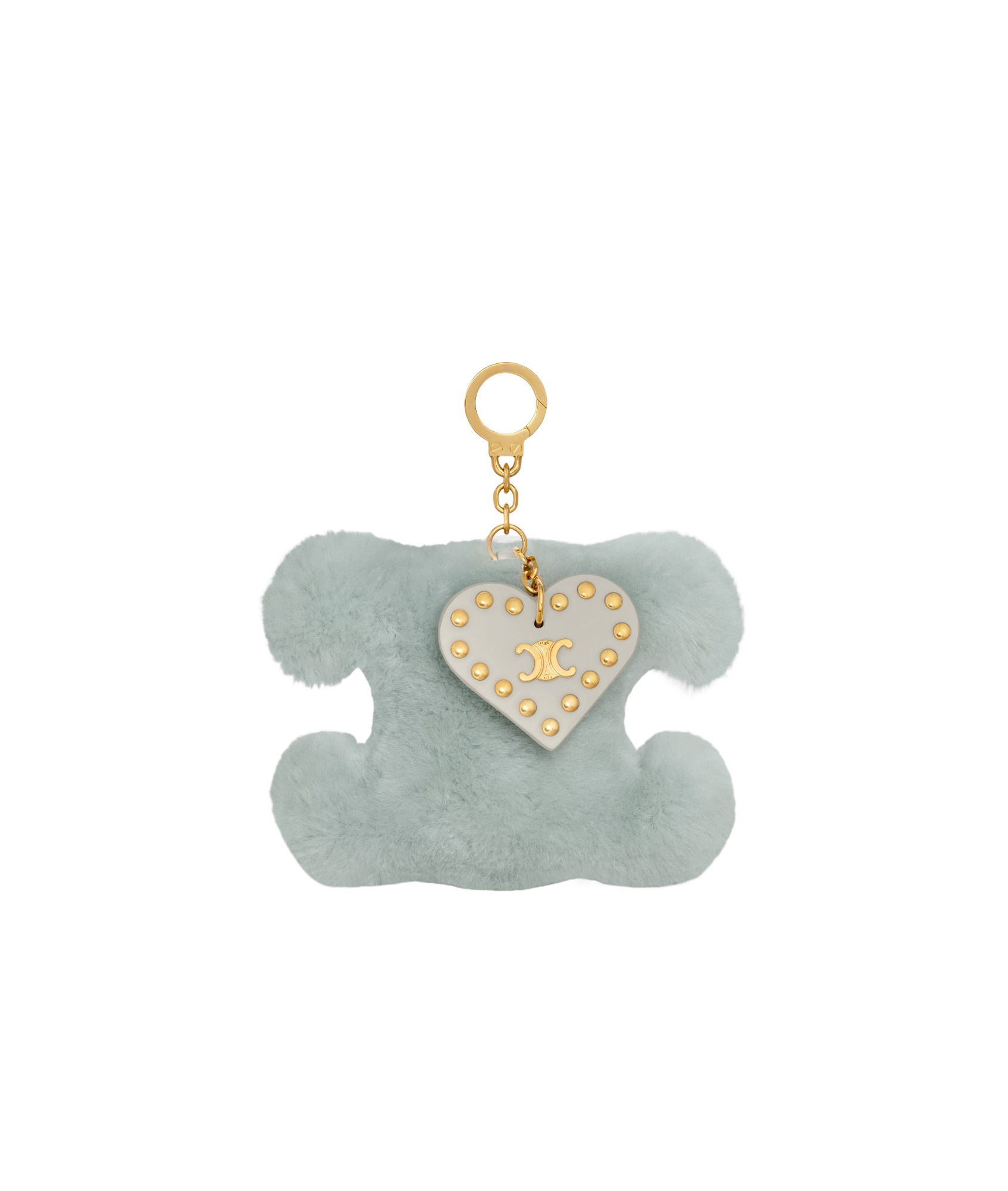 CELINE TRIOMPHE POM-POM KEYRING WITH HEART IN SHEARLING AND CALFSKIN WITH GOLD FINISHING 