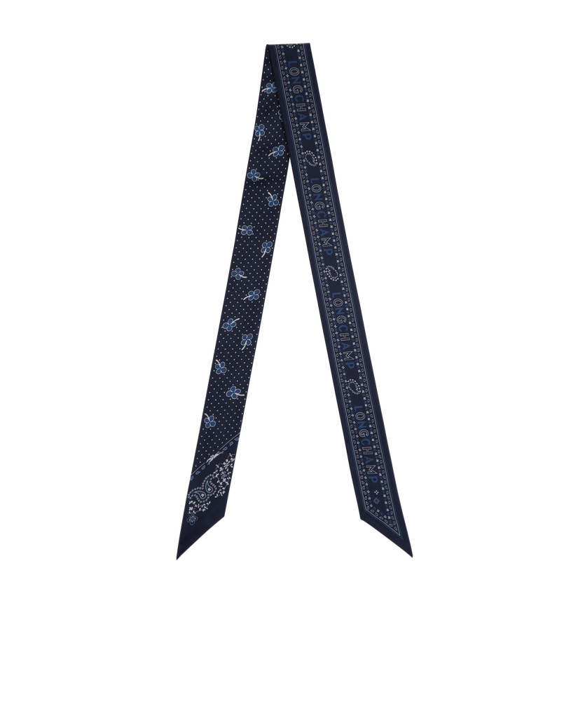 Longchamp Blue Scarf With All-over Bandana Print In Silk Woman