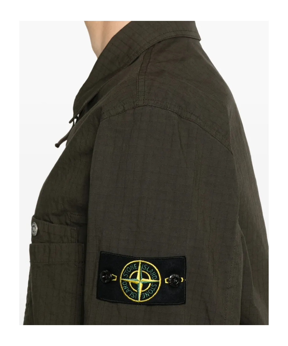 Stone Island Compass-badge Overshirt In Forest Green