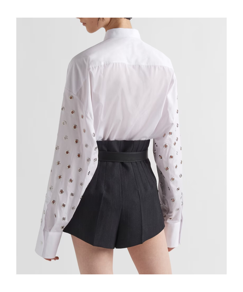 Prada Grommet Poplin Button Down Oversized Top In White