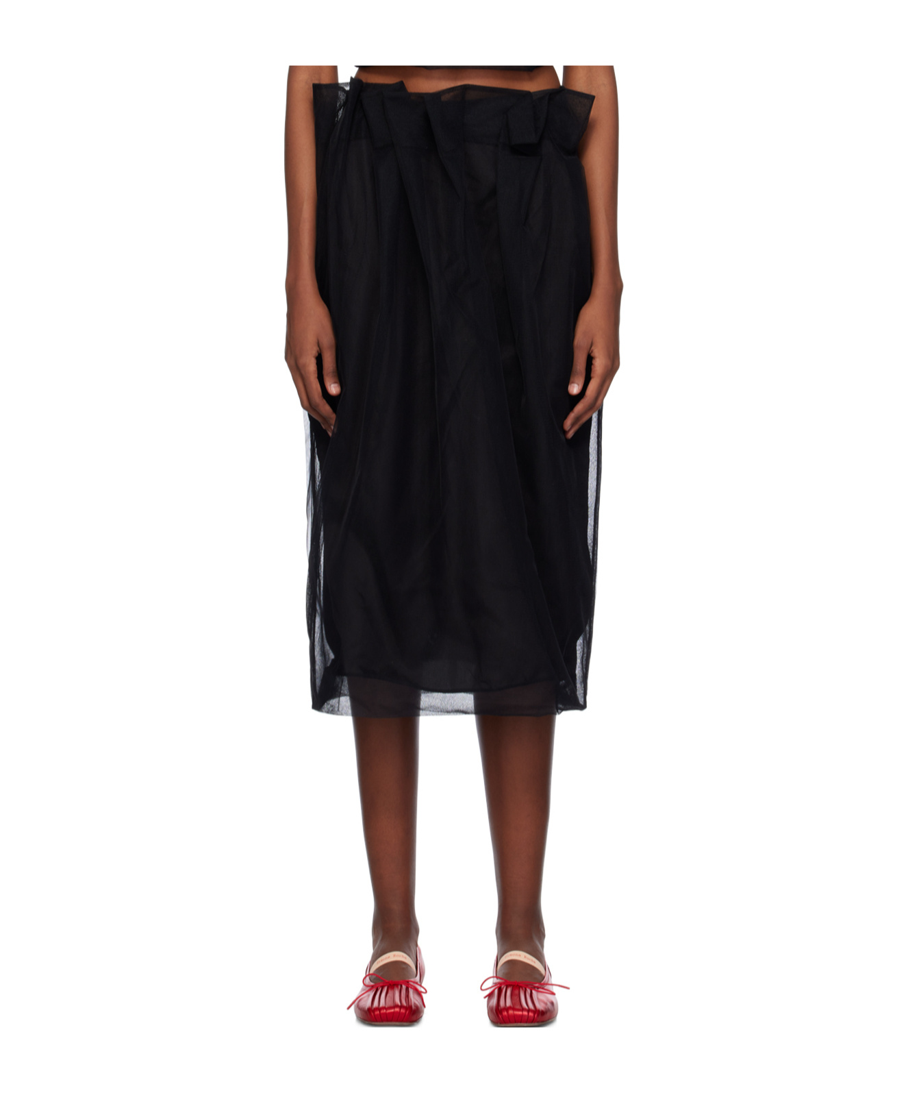 Simone Rocha Black Pleated Midi Skirt In Black