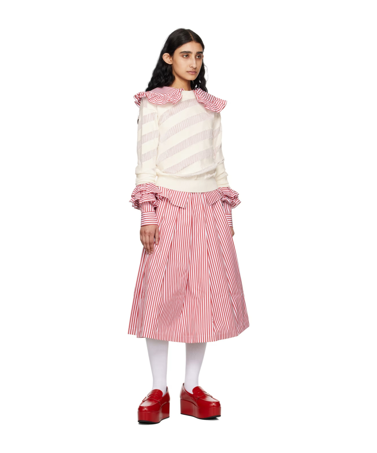 COMME DES GARÇONS PLEATED STRIPED COTTON SKIRT 