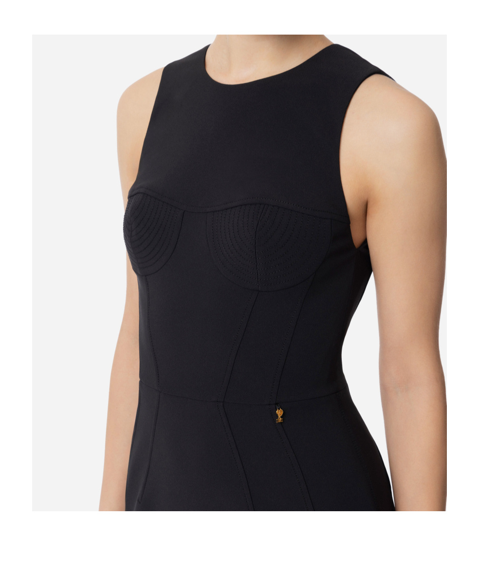 Elisabetta Franchi Floral-charm Crepe Mini Dress In Black