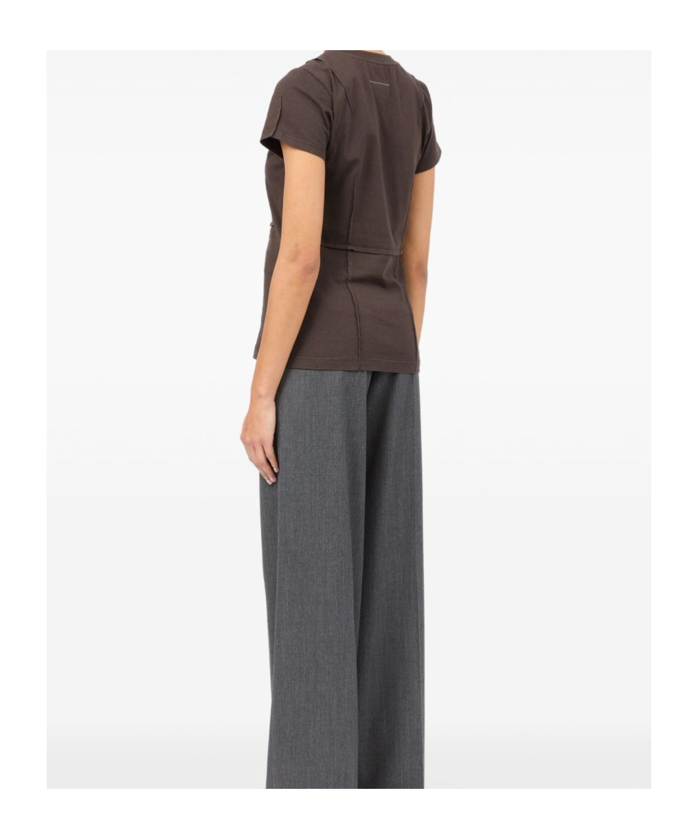 Mm6 Maison Margiela Panelled Short-sleeve T-shirt In Brown