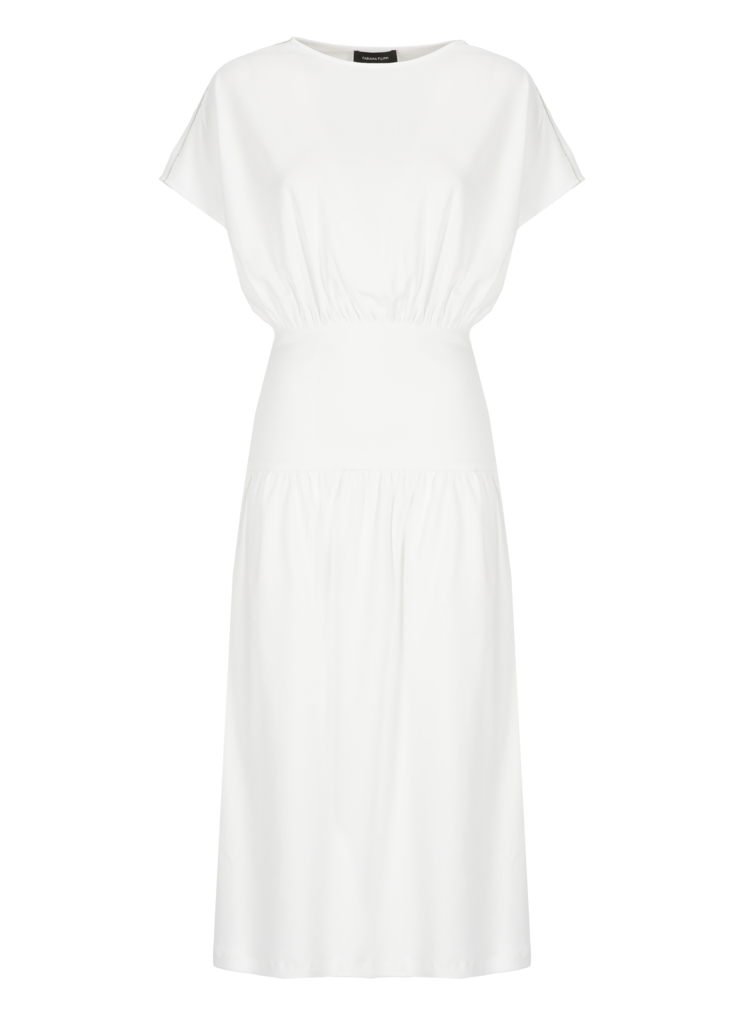 Fabiana Filippi Elasticated Band Crewneck Midi Dress In Neutral