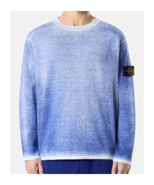 Stone Island Men's Raw Hand Light Cotton Crewneck Jumper With Airbrushed Interior Sweater In Blue