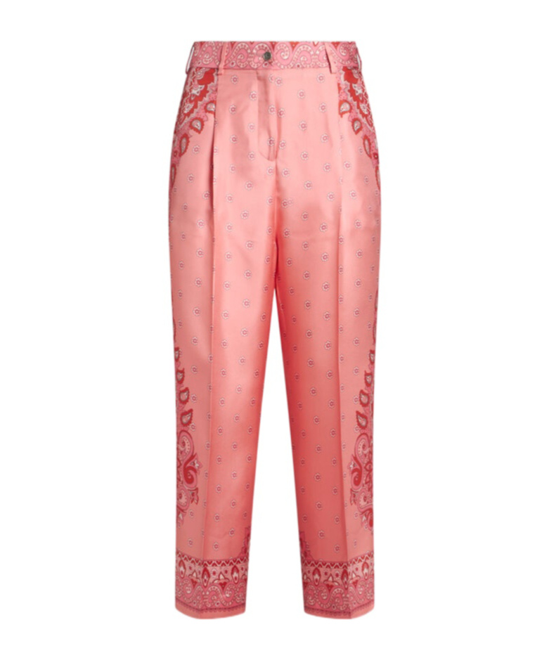 Etro Paisley-print Silk Trousers In Pink