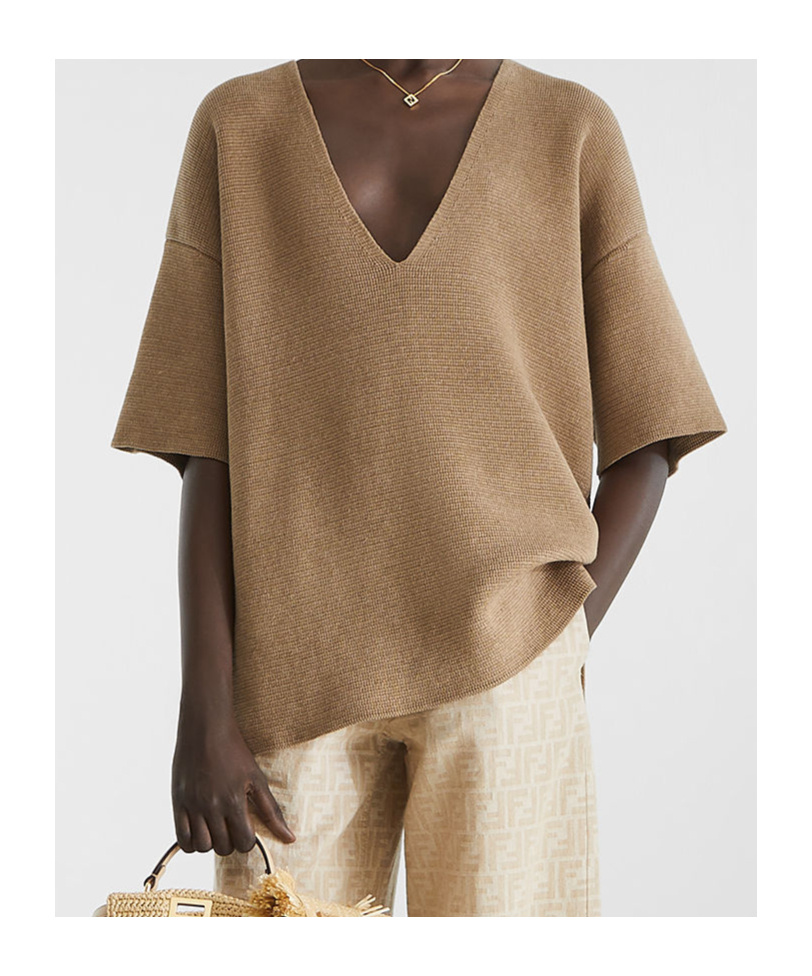 Shop Fendi Dark Beige Cotton And Silk Sweater
