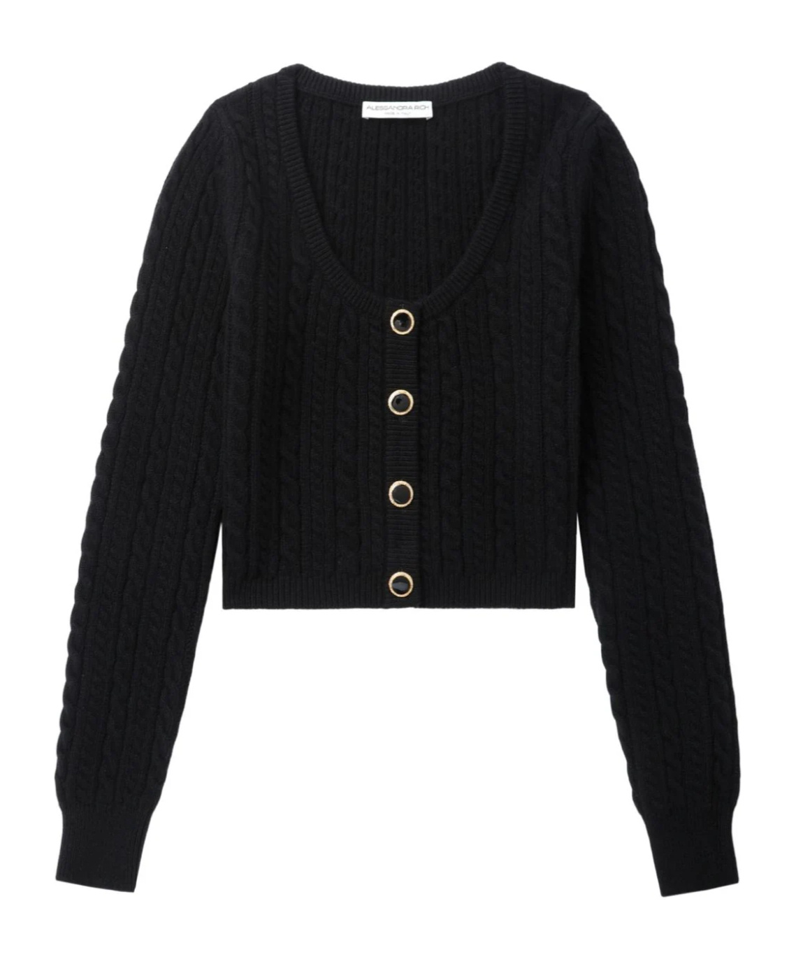 Alessandra Rich Cable-knit Wool Cardigan In Black