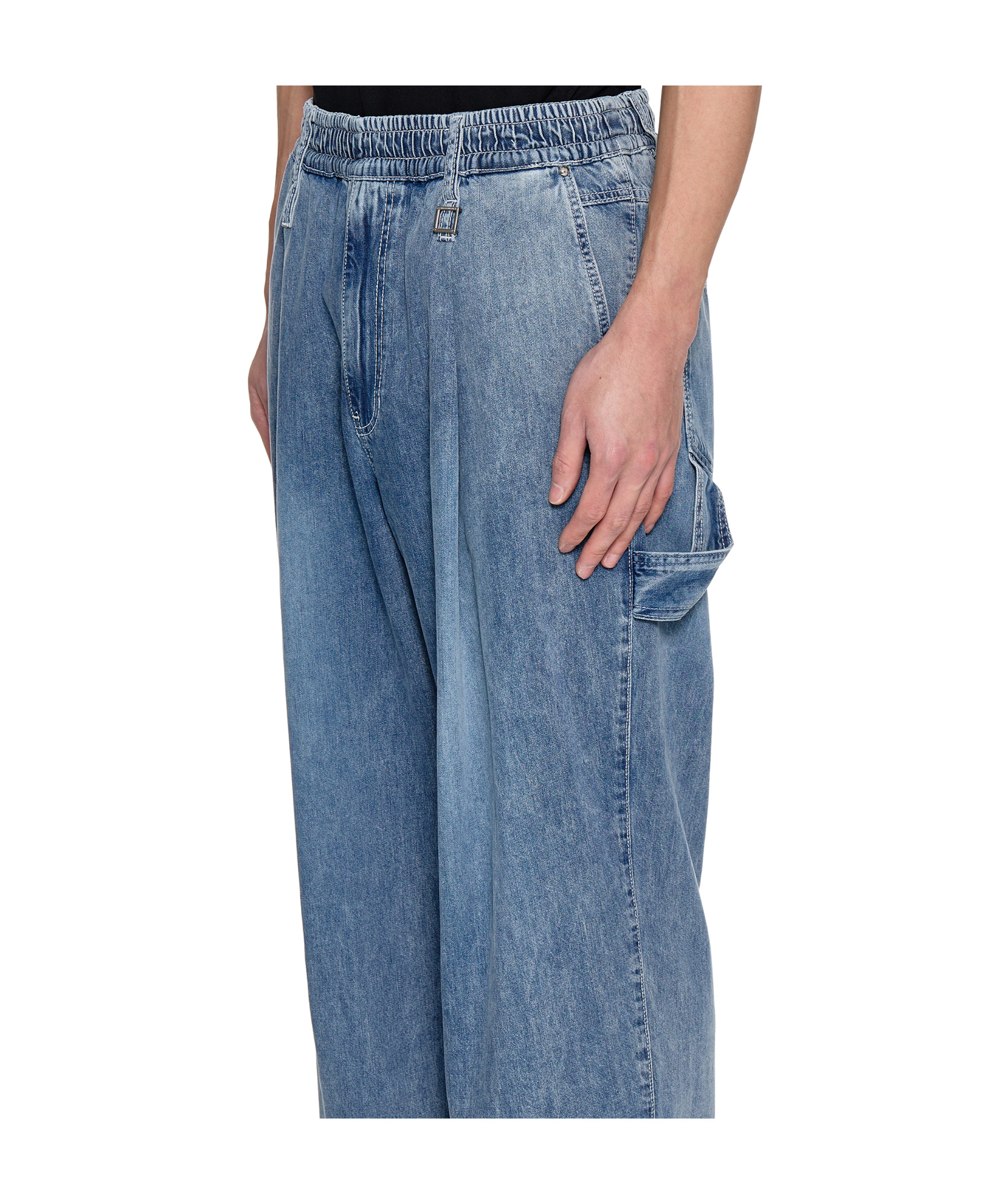 Wooyoungmi Blue One-tuck Banding Denim Pants In Blue