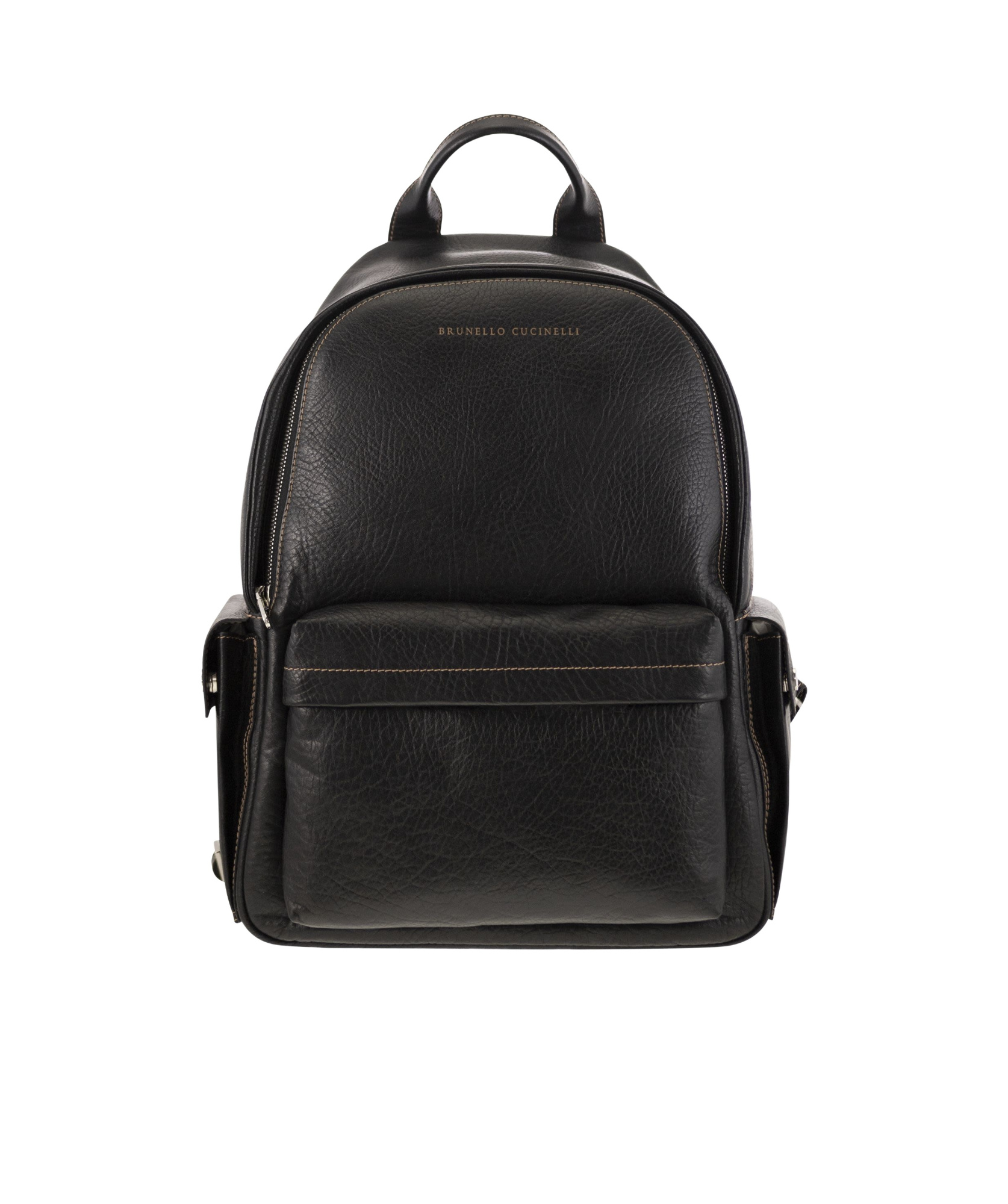 Brunello Cucinelli Calfskin Backpack With Grain In Black