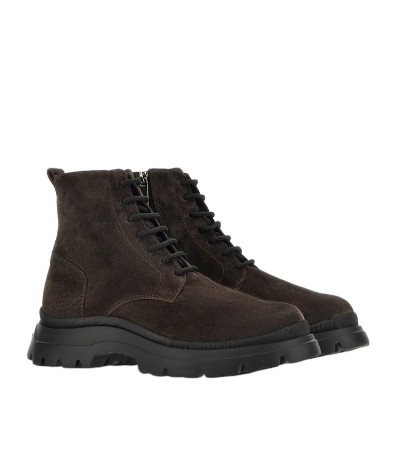 Hogan Chunky Sole Lace-up Suede Ankle Boots In Brown