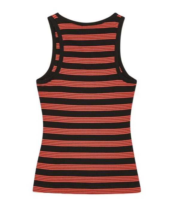 Ganni Red Striped Soft Cotton Rib Tank Top