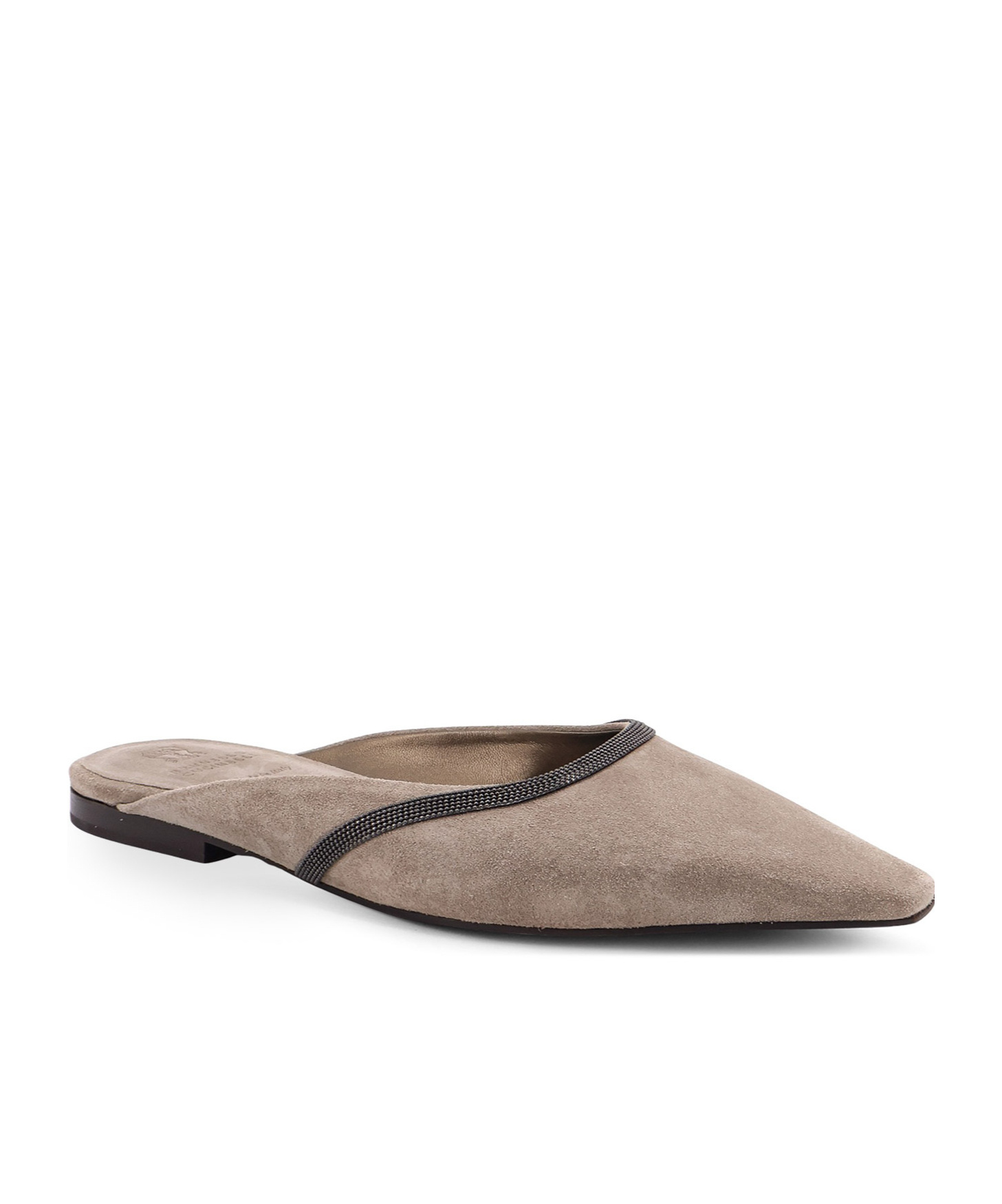 Brunello Cucinelli Chain-embellished Pointed-toe Flats In Neutral