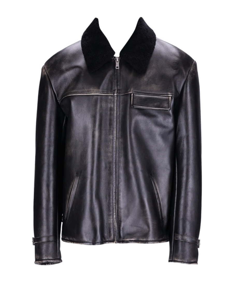 Prada Long-sleeved Leather Jacket In Black