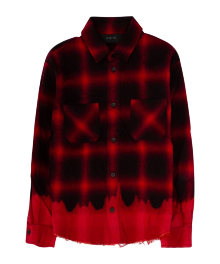 Amiri Distressed Plaid Check Cotton Shirt In Brown