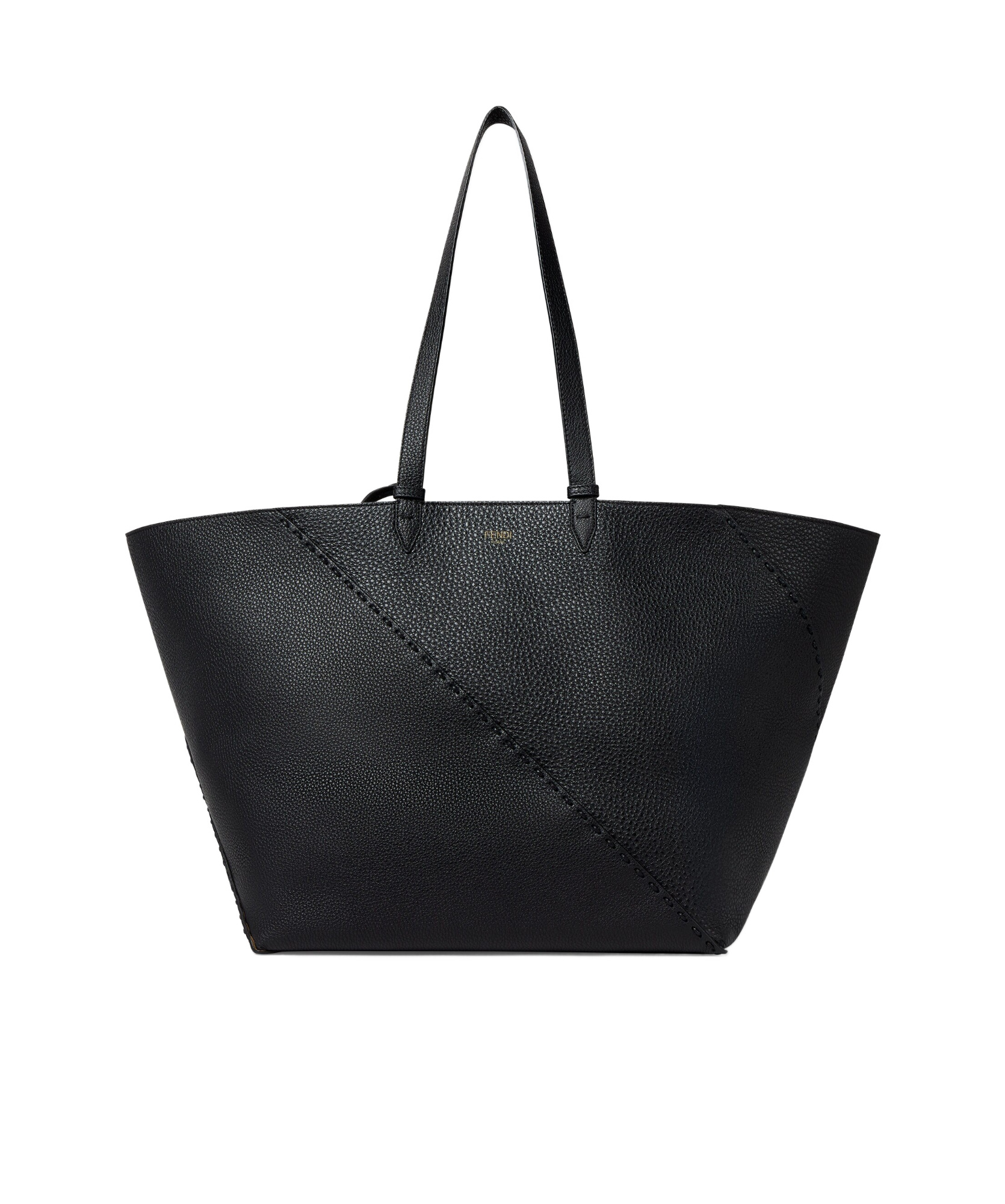 Fendi Shopping Bag Diagonal Selleria Large In Pelle In Black