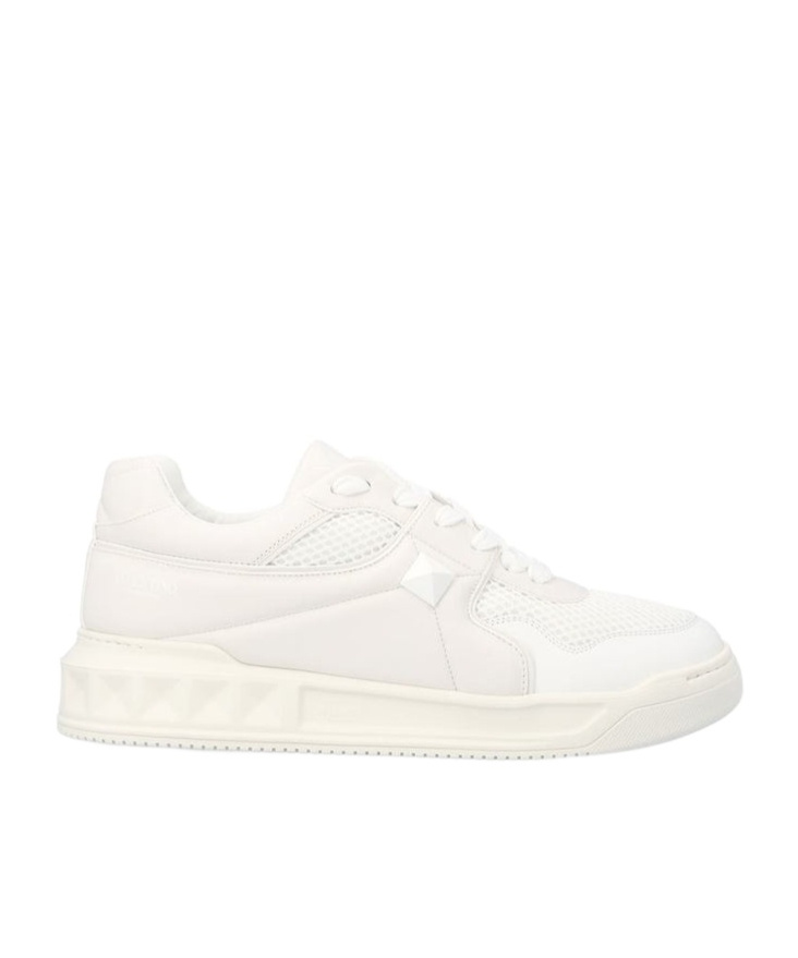 Shop Valentino One Stud Low-top Mesh And Nappa Leather Sneaker In White