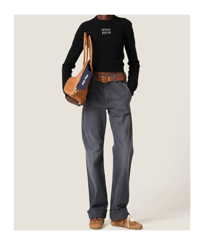 Miu Miu Logo Embellished Cropped Knit Sweater In Black