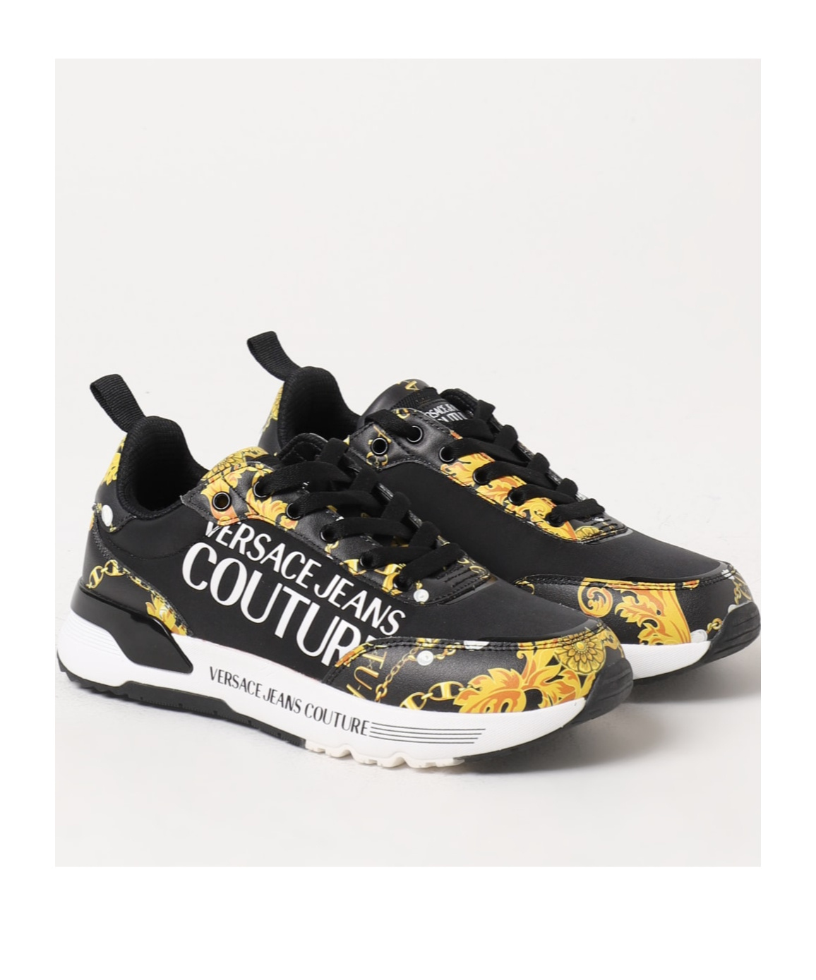 Versace Jeans Baroque-pattern Low-top Sneakers In Black