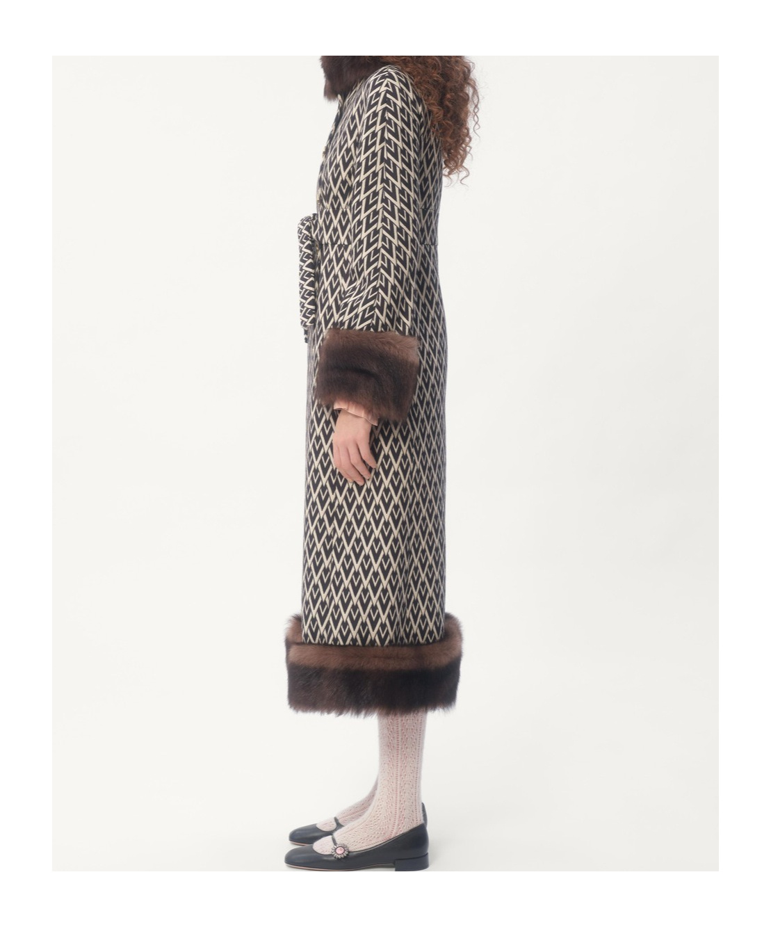 Valentino Wool Faux-fur-trim Coat In Black/cream
