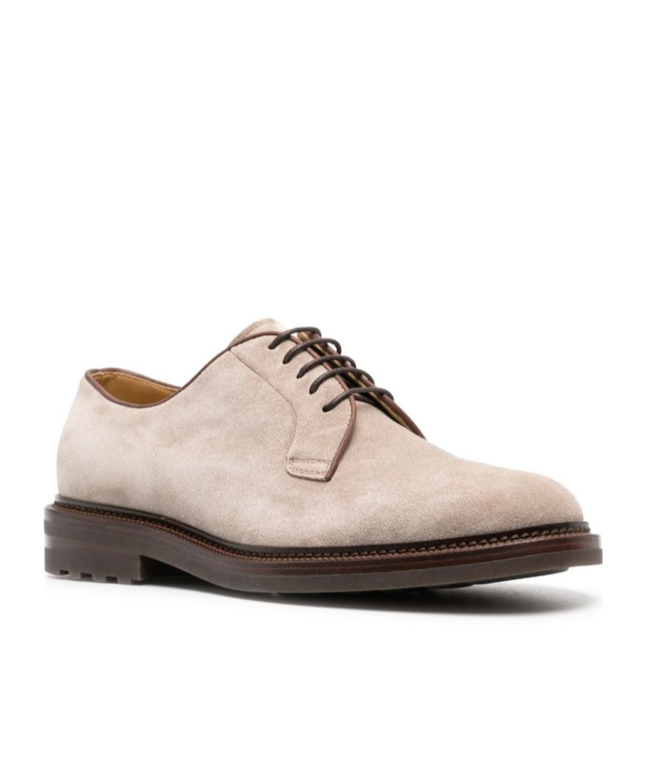 Brunello Cucinelli Suede Derby Shoes In Nude