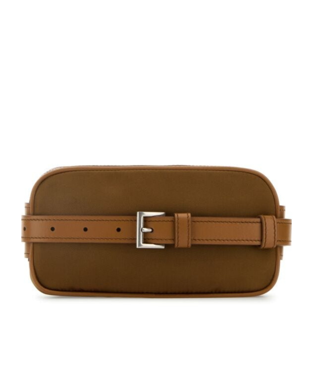 Shop Prada Logo Plaque Belt Bag In Brown