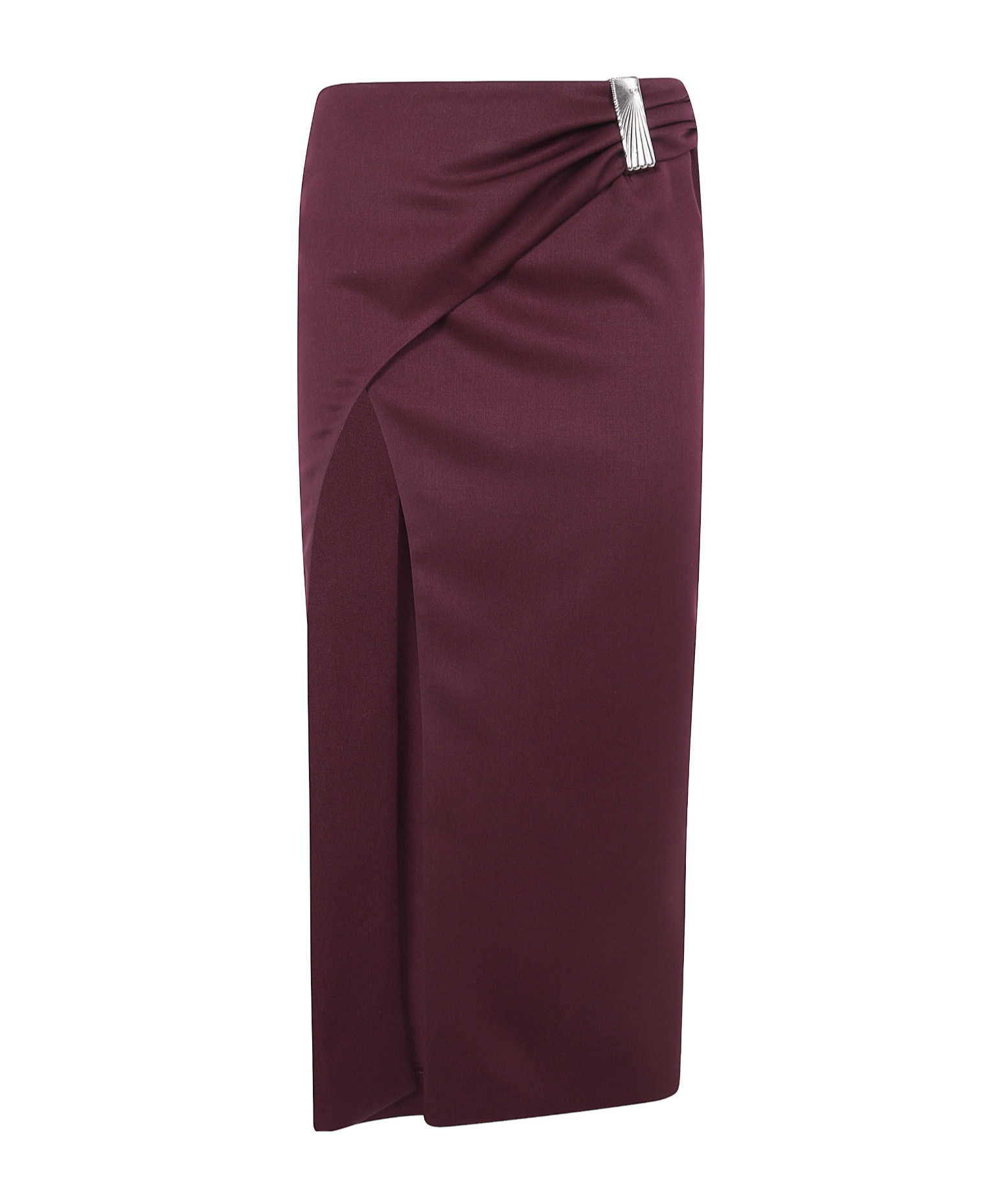 Attico Draped Midi Skirt With Front Slit And Metal In Burgundy