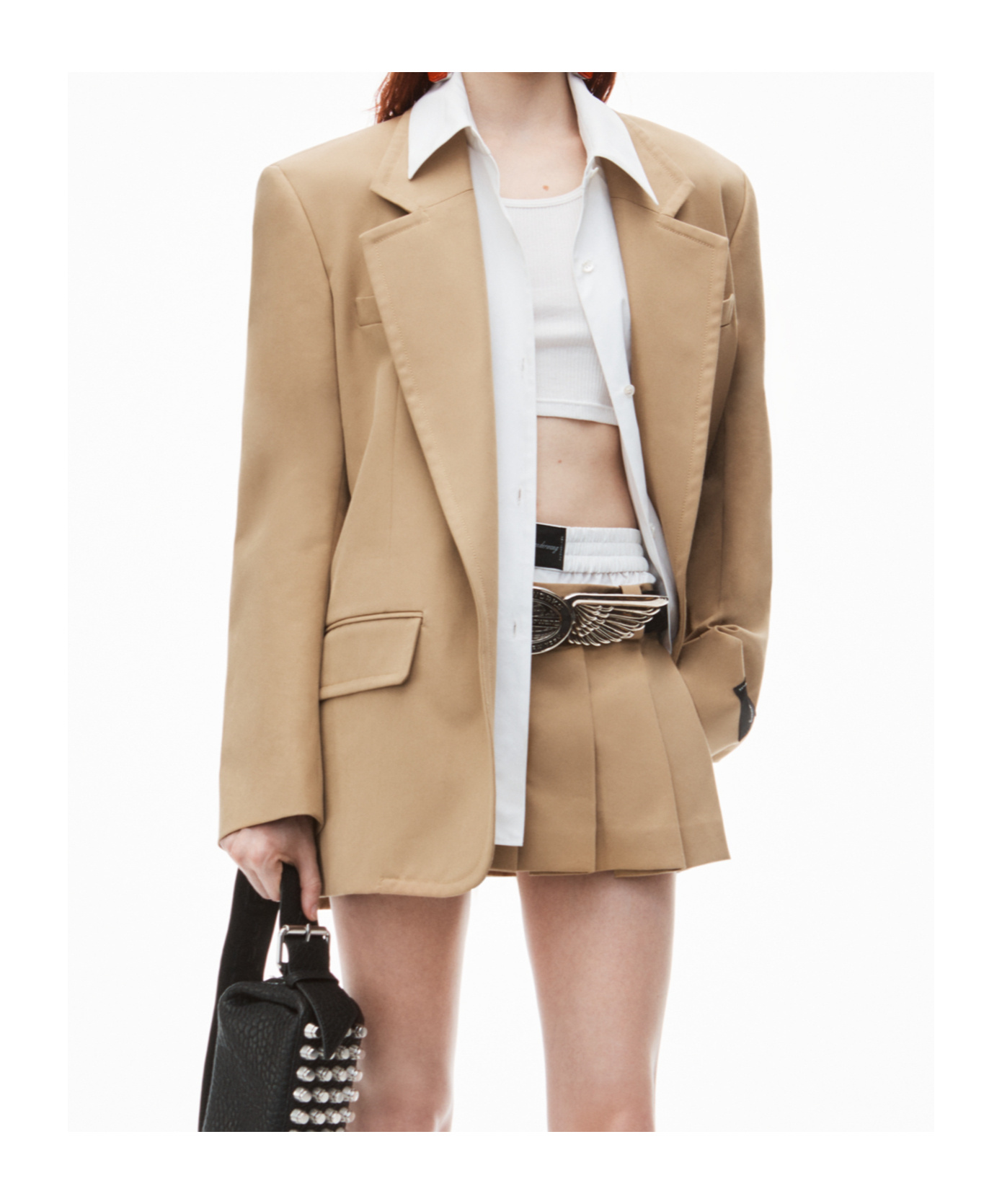 Alexander Wang Prestyled Oversized Boxy Blazer W/ Poplin Dickie In Nude