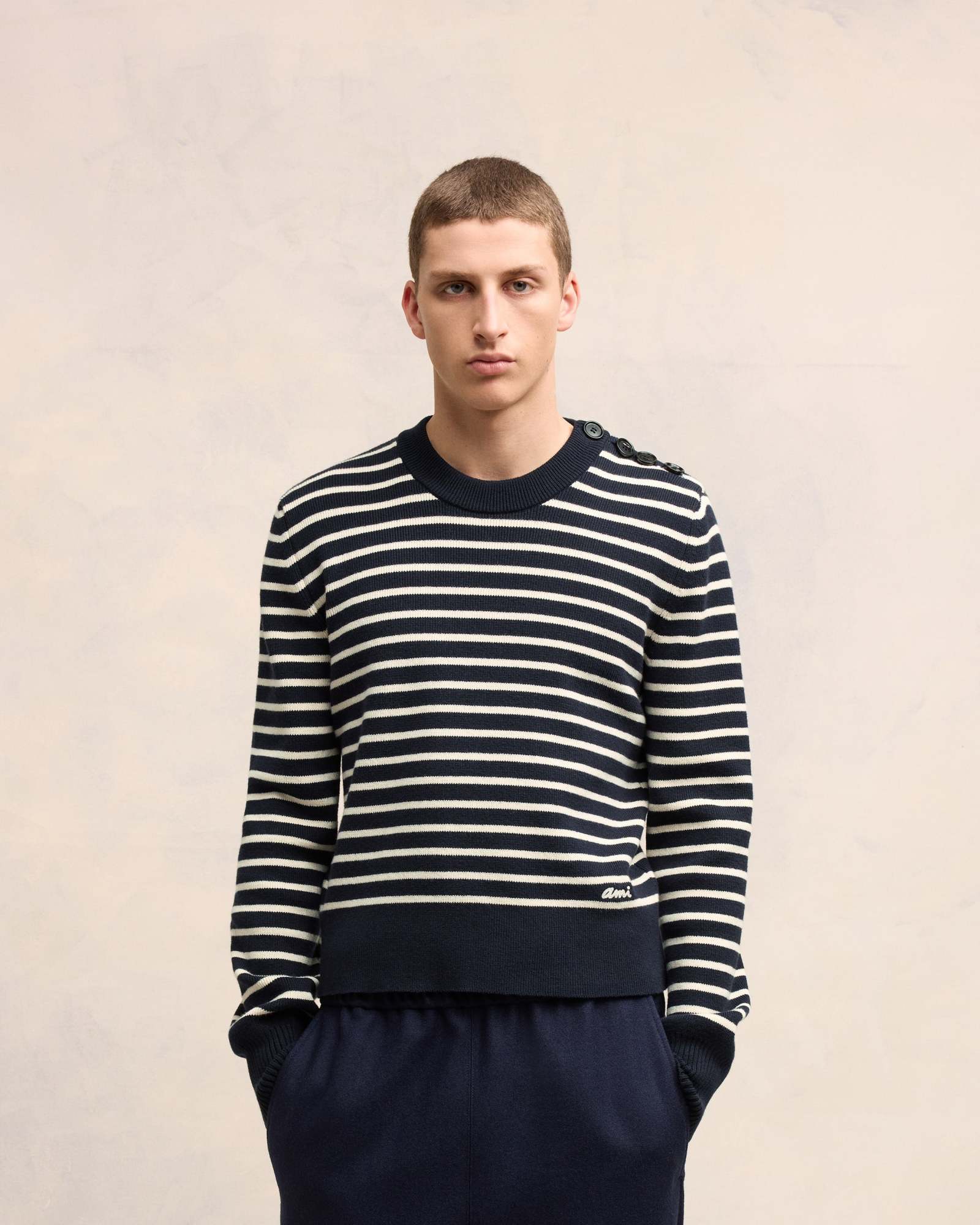 Shop Ami Alexandre Mattiussi Ami Alexandre Matiussi Striped Crewneck Sailor Jumper In Black
