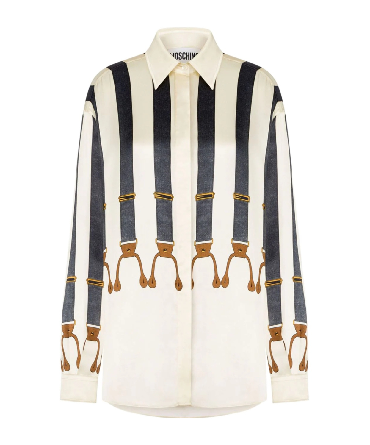 Moschino Shirt In Satin Suspenders Print In White