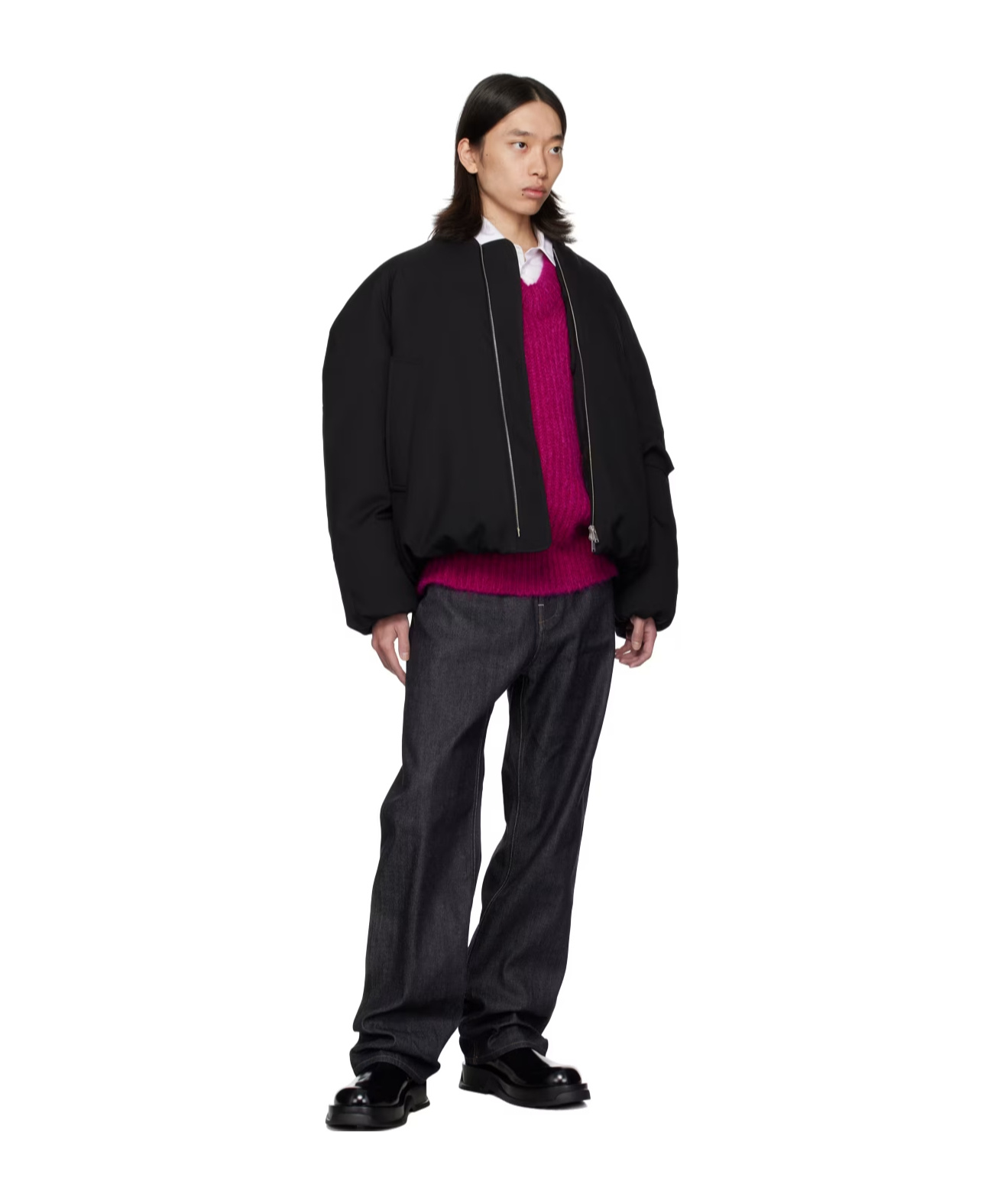 Jil Sander Vertical Collar Zipper Down Jacket In Black