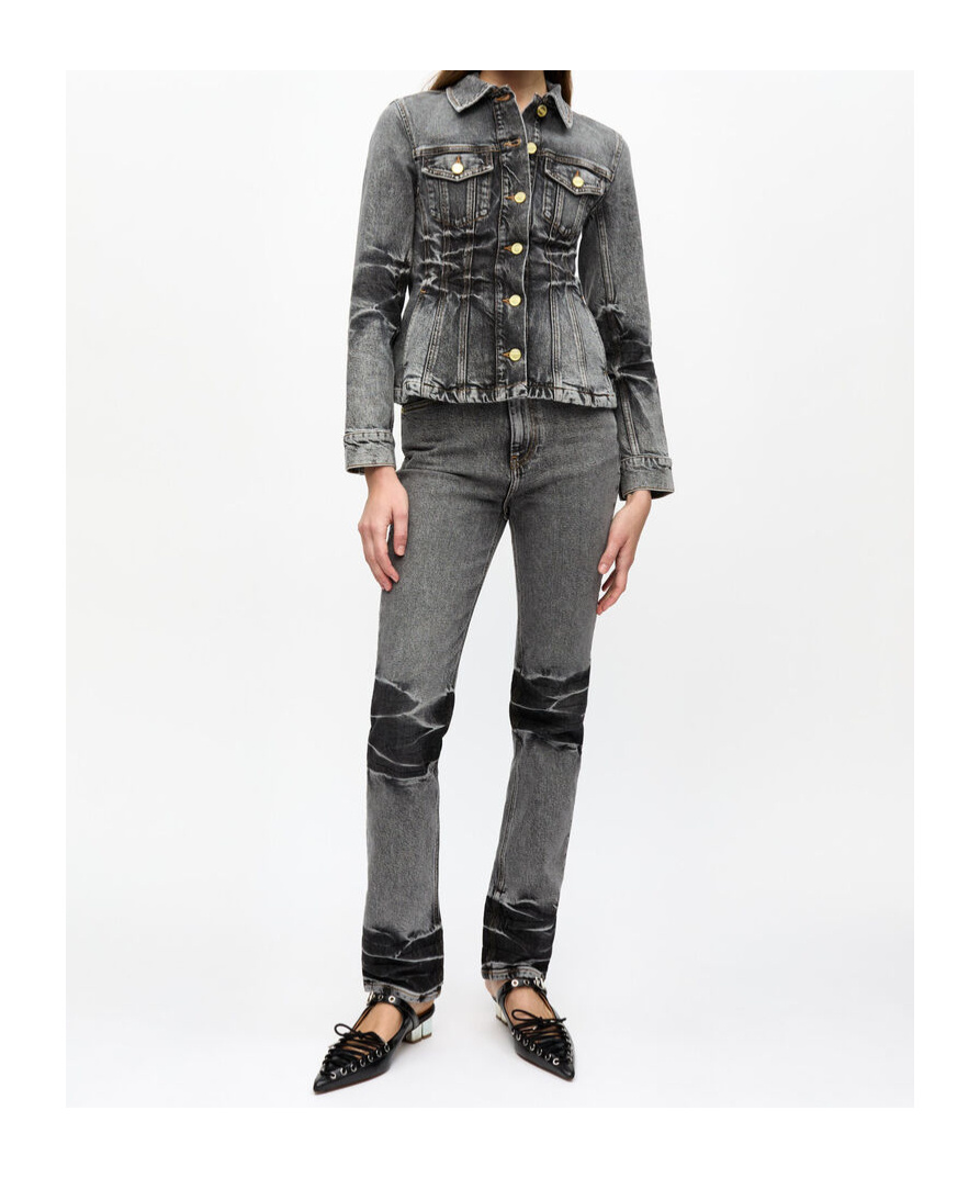 Ganni Womens Washed Flared Stretch-denim Blend Jacket Black Washed In Black