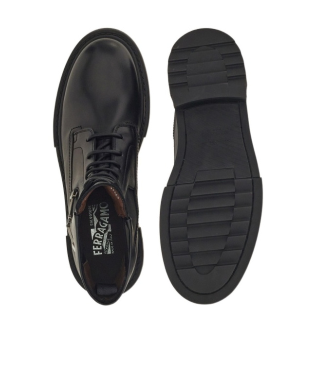 Ferragamo Leather Combat Boots In Black