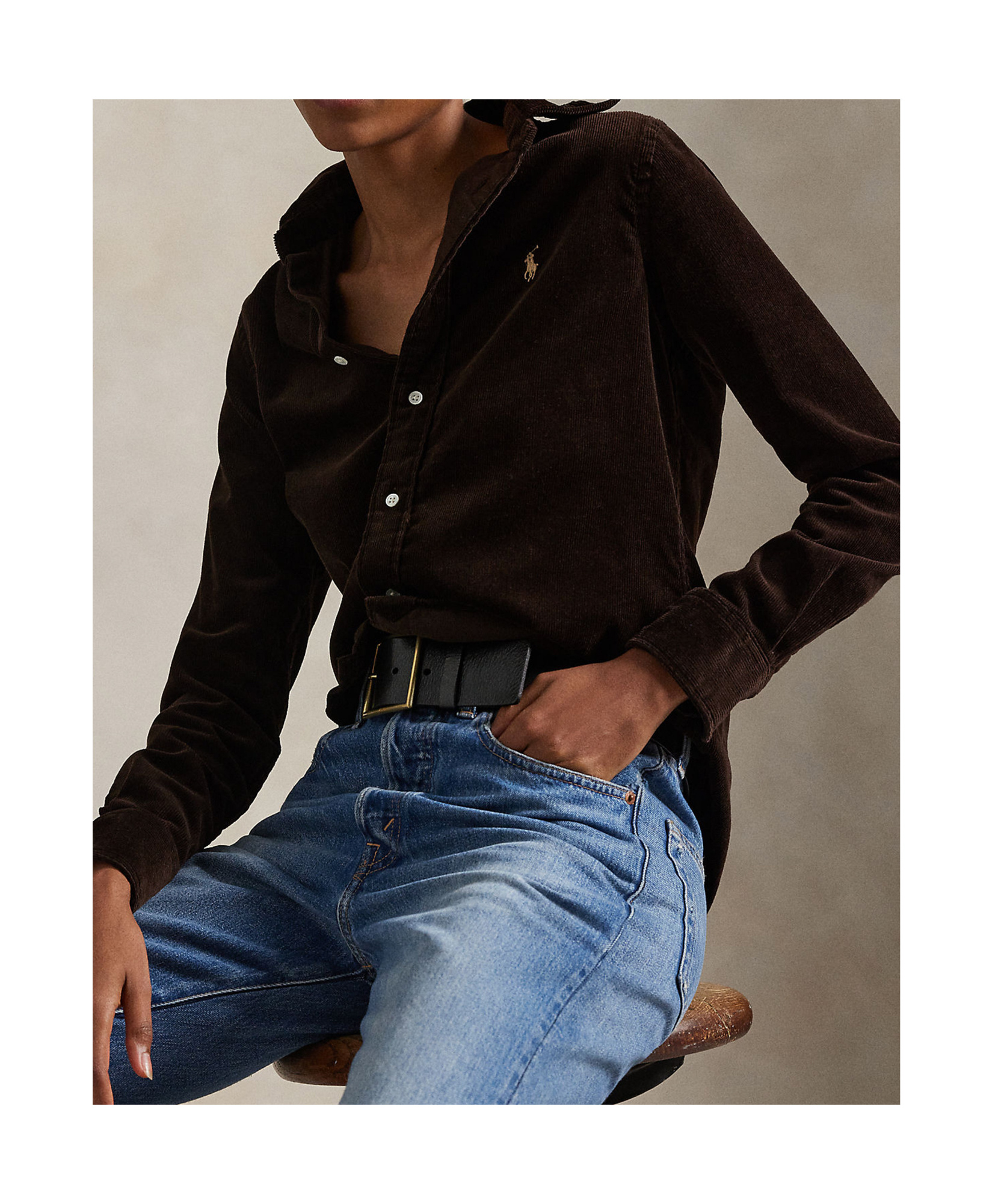 Polo Ralph Lauren Womens Dark Beech Polo-pony Embroidered Cotton-corduroy Shirt In Brown