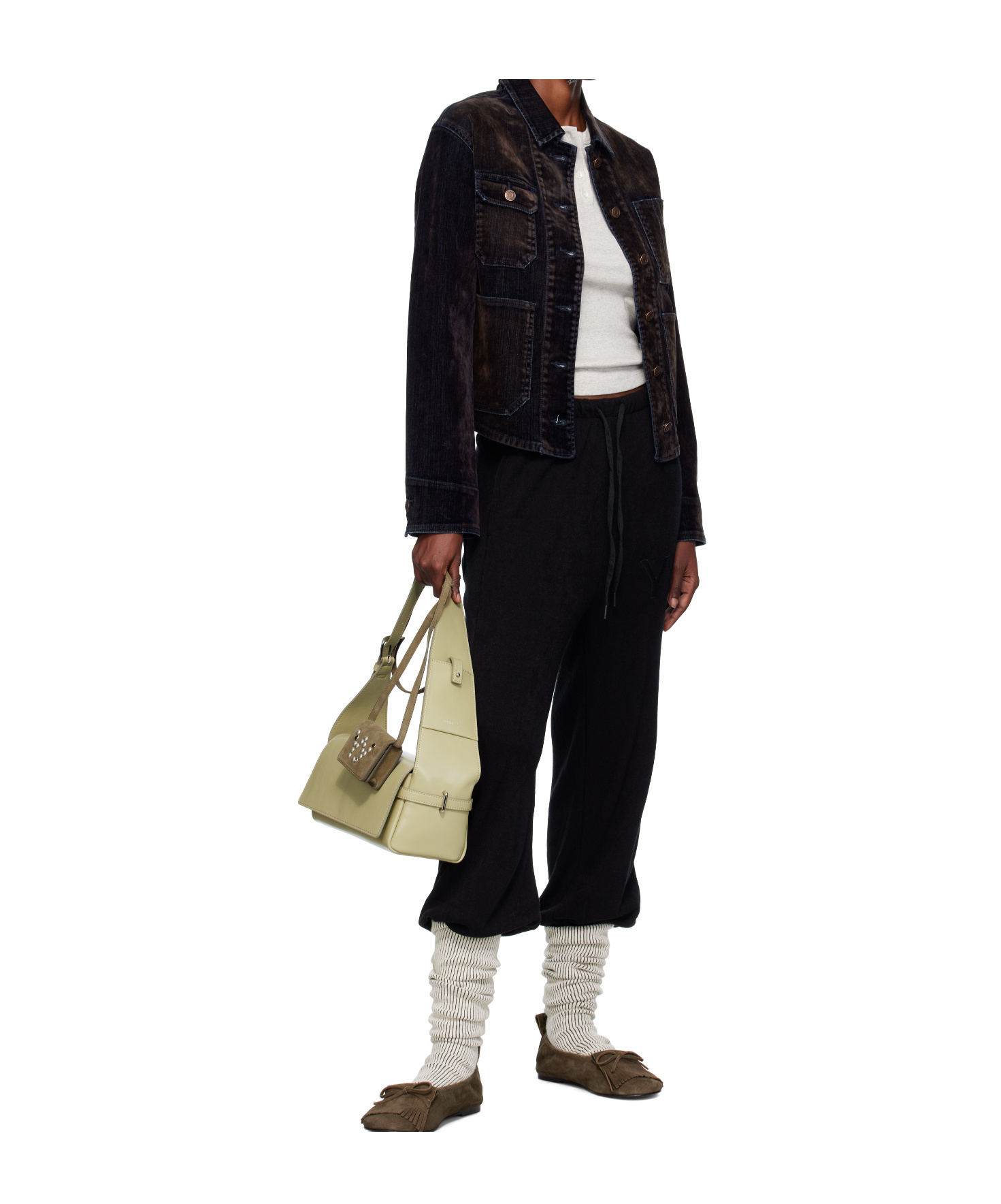 Open Yy Velvet Denim Trucker Jacket In Black