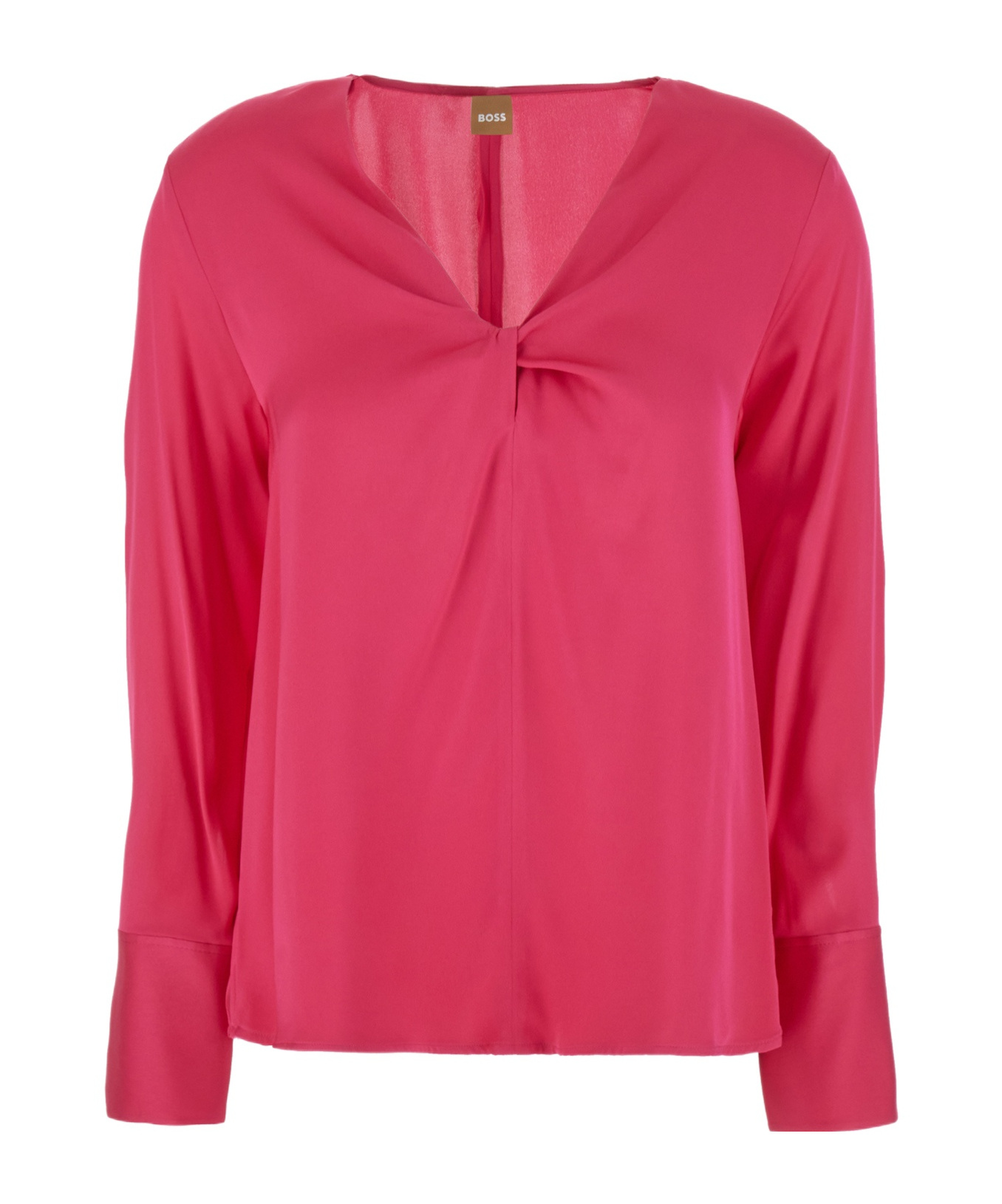 Hugo Boss Split-neck Silk-blend Blouse In Pink