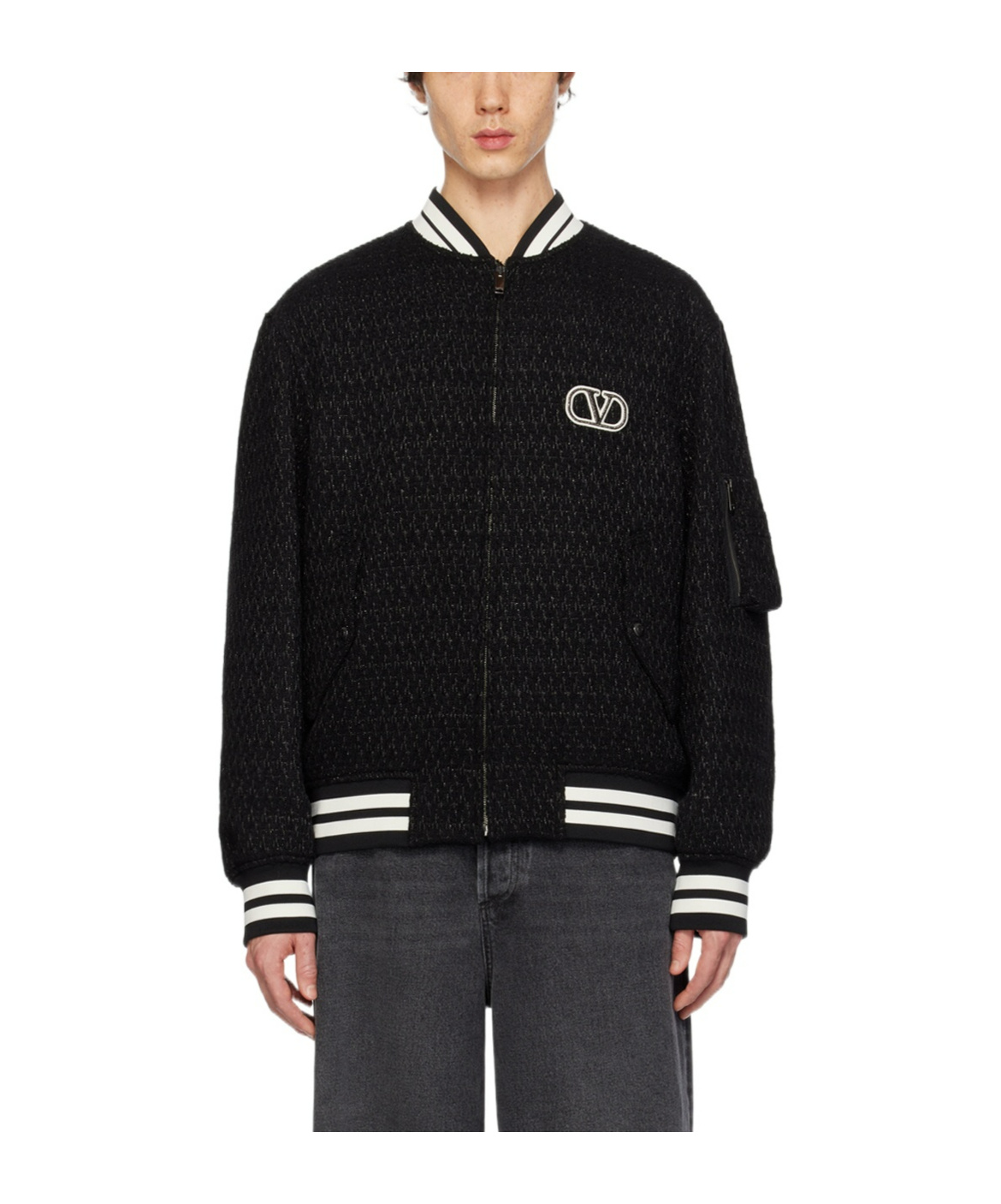 Valentino Long-sleeved Casual Jacket With Standing Collar In Black