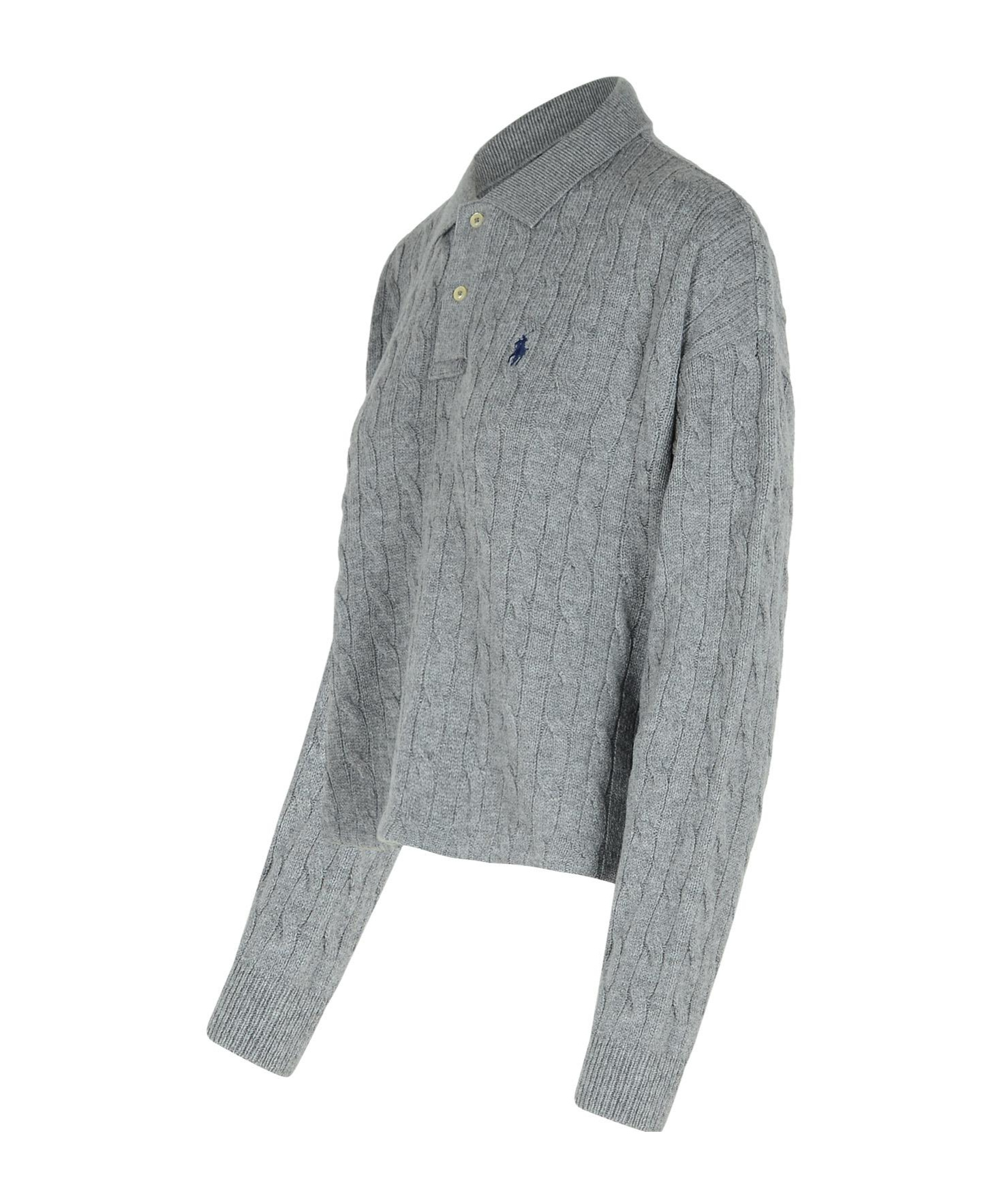 Polo Ralph Lauren Ralph Lauren Gray Wool And Cashmere Braided Polo Shirt In Gray