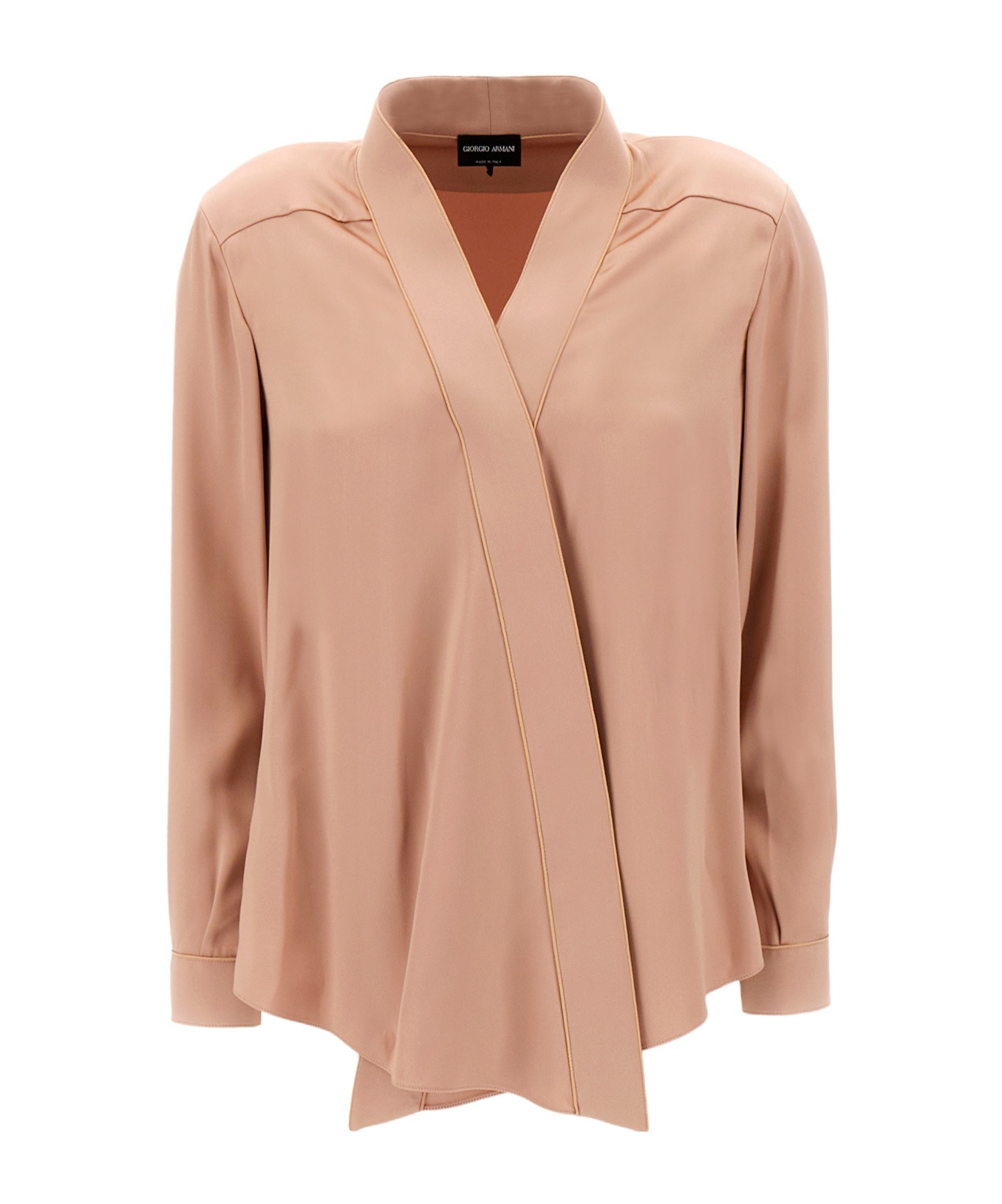 Giorgio Armani Silk Blouse Draped V Neckline In Nude