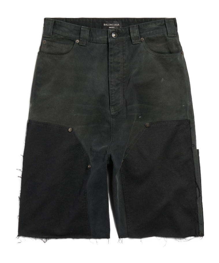 Balenciaga Men's Ripped Off Shorts In Black/green/red In Black