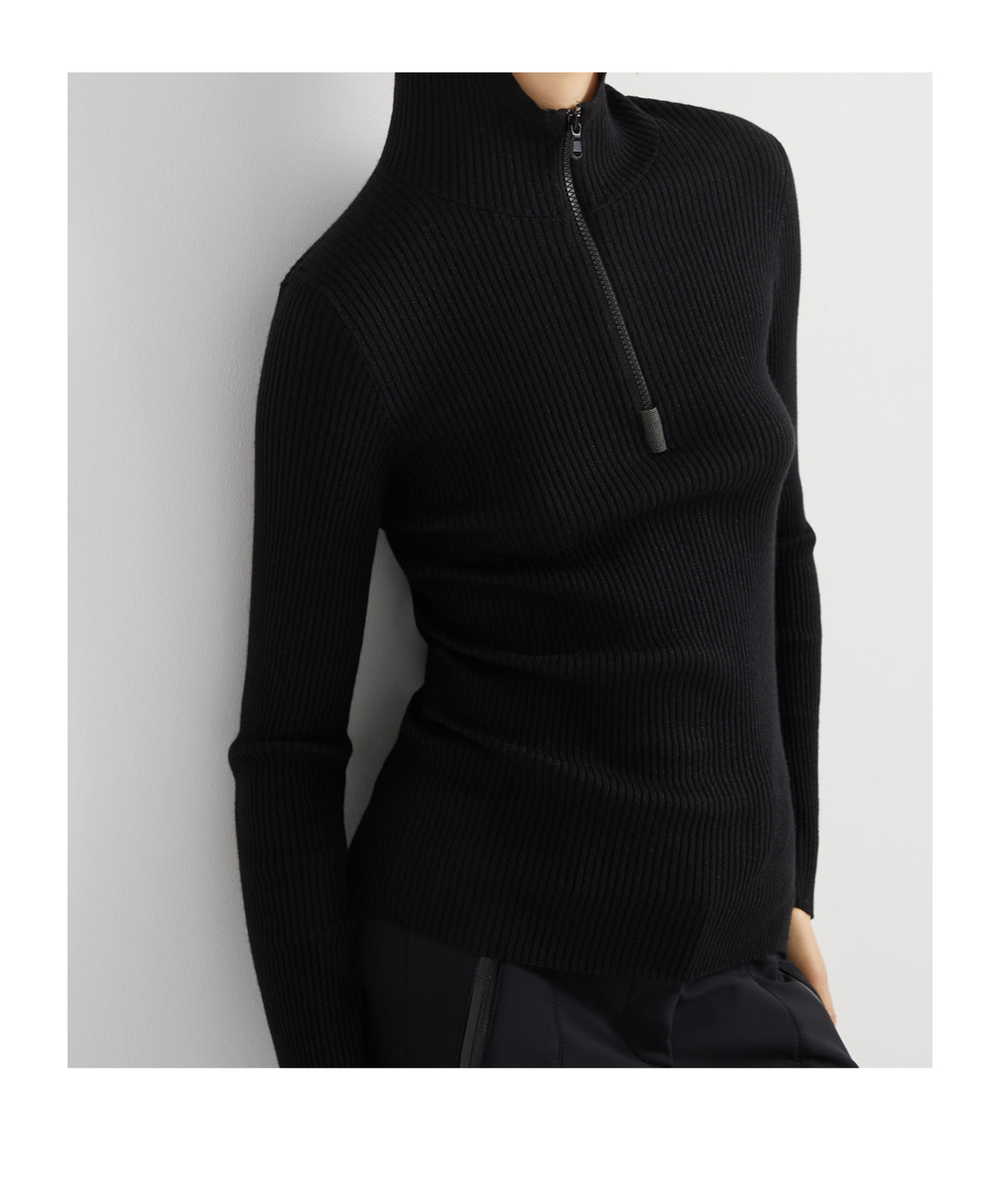 Brunello Cucinelli Virgin Wool-cashmere Half-zip Sweater In Black