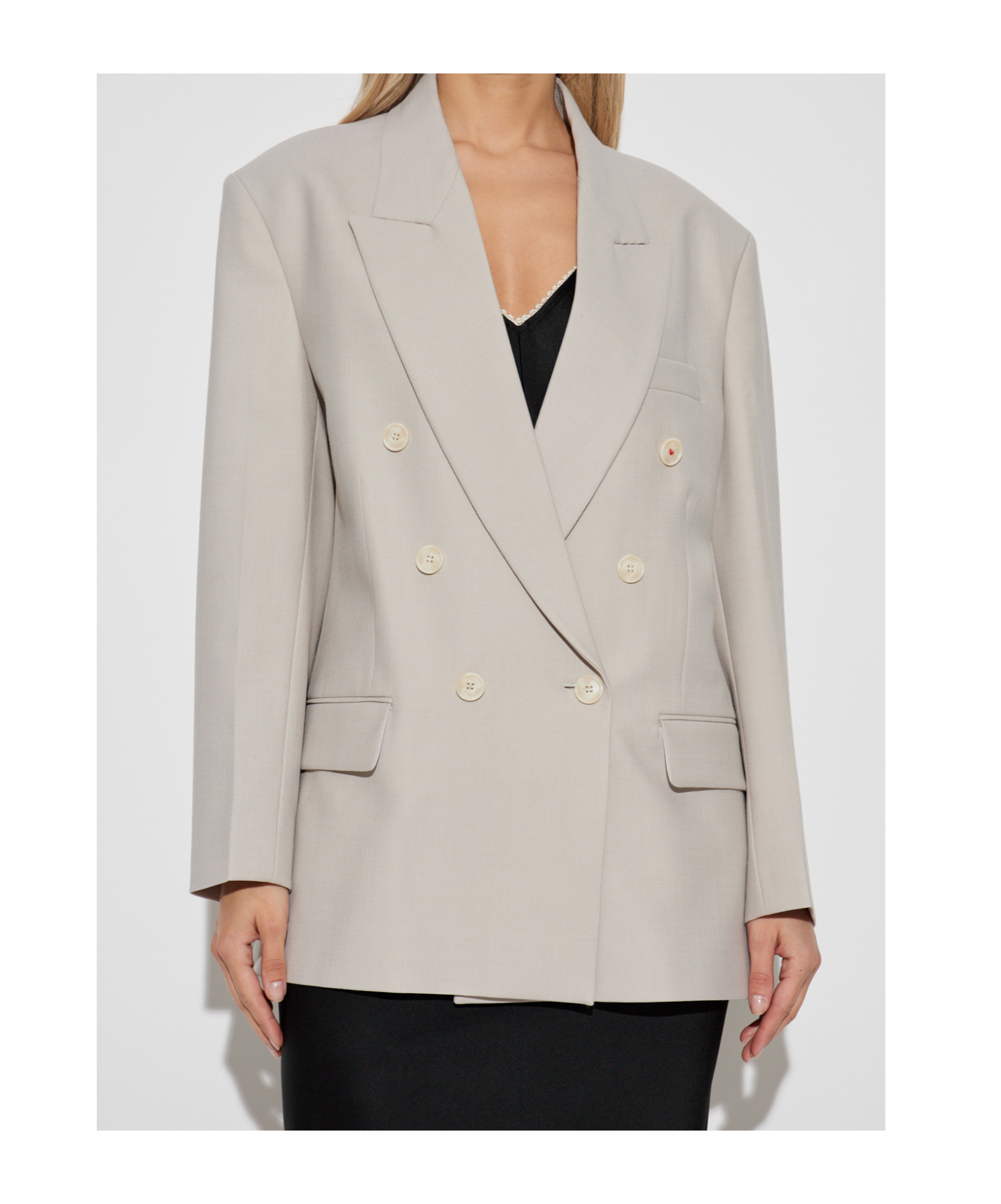 Victoria Beckham Light Grey Double-breasted Blazer With Notched Lapels