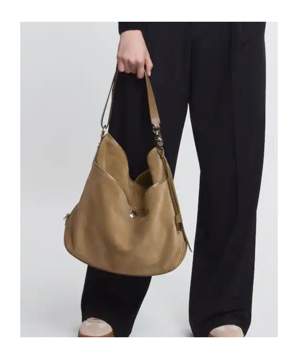 Hogan Shoulder Bag Suede Front Pocket In Sand