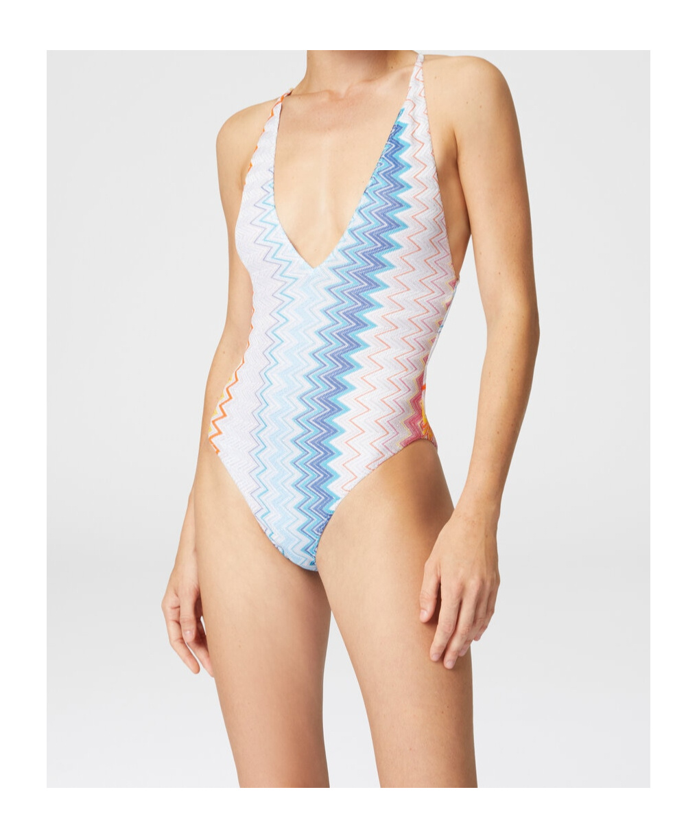 Missoni Shaded Chevron Plunge One-piece Swimsuit In White