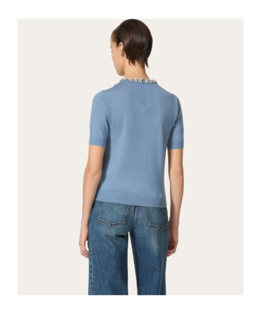 Valentino Bestickter Wollpullover Frau Himmelblau S In Blue
