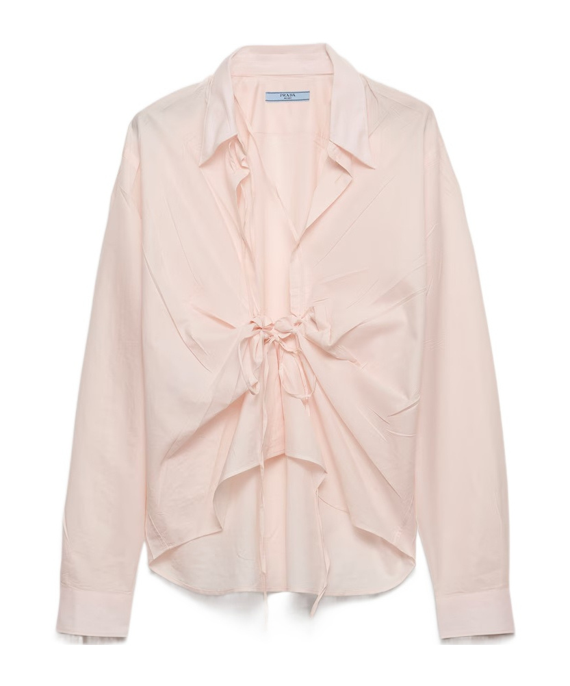 Prada Lace-up Cotton Shirt In Neutral