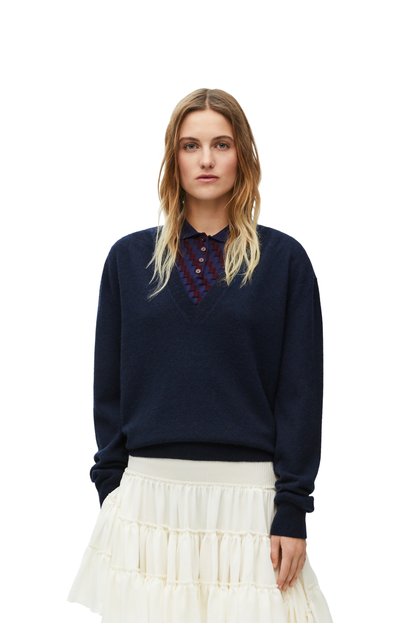 Loewe Anagram-embroidered V-neck Jumper In Blue