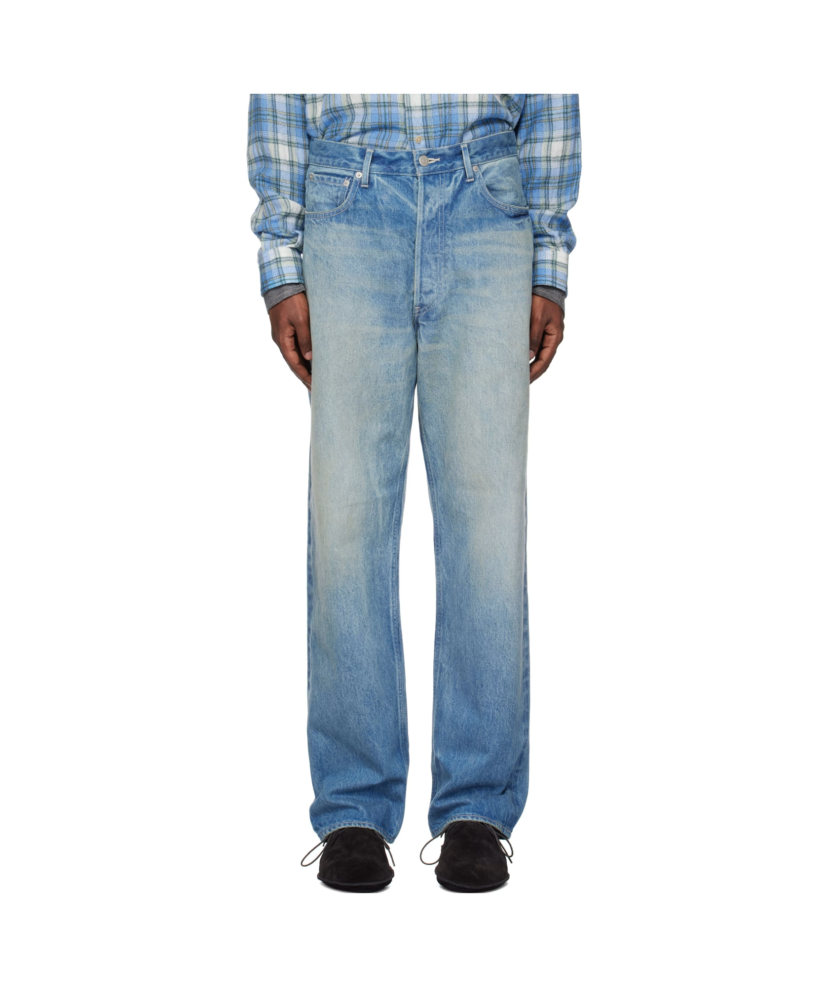 Auralee Denim Trousers With Belt Loops In Blue